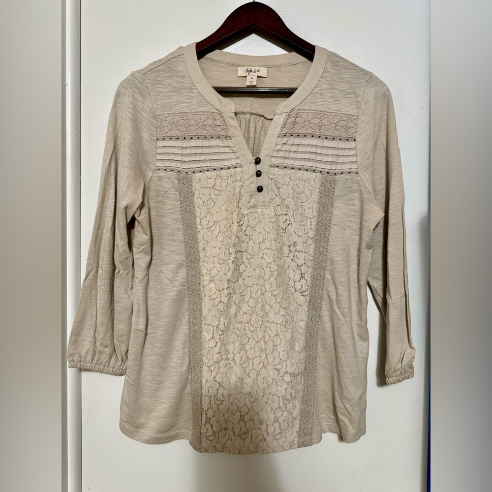Style & Co. Cream 3/4 Sleeve Relaxed Blouse
